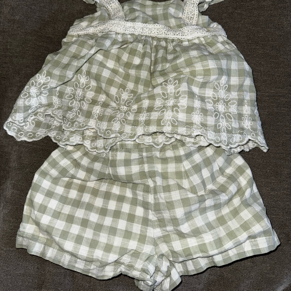 Green and White two piece gingham set.